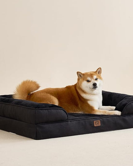 EHEYCIGA Orthopedic Dog Bed for Small Dogs, Waterproof Memory Foam Small Dog Beds with Sides, Non-Slip Bottom and Egg-Crate Foam Medium Dog Couch Bed with Washable Removable Cover, Black EHEYCIGA
