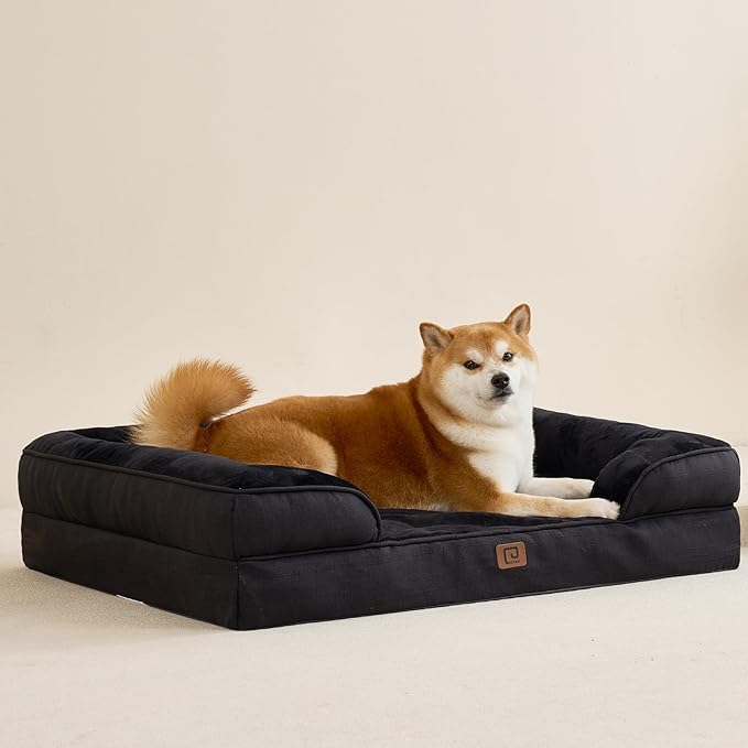 EHEYCIGA Orthopedic Dog Bed for Small Dogs, Waterproof Memory Foam Small Dog Beds with Sides, Non-Slip Bottom and Egg-Crate Foam Medium Dog Couch Bed with Washable Removable Cover, Black EHEYCIGA