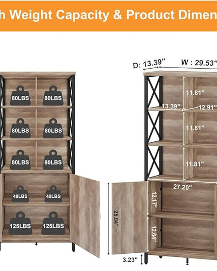 FATORRI Bookshelf with Doors, Rustic Tall Bookshelf with Cabinet, Industrial Farmhouse Book Shelf and Cube Organizer Bookcase for Living Room (Rustic Oak) - LeafyLoom