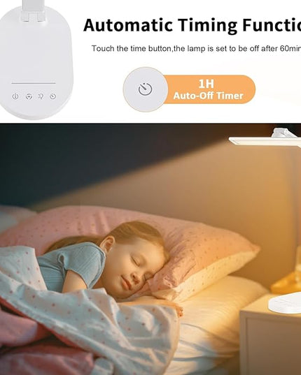 LED Desk Lamp, Dimmable Table Lamp Reading Lamp with USB Charging Port,5 Lighting Modes, Sensitive Control, 60 Minutes Auto-Off Timer, Eye-Caring Office Lamp(White) - LeafyLoom