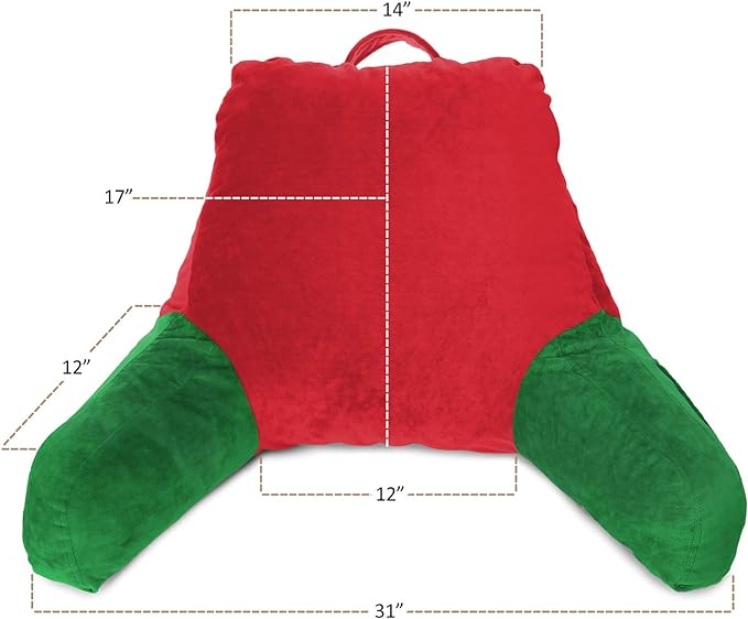 Clara Clark Reading Pillow, Standard Back Pillow for Sitting Up in Bed, Memory Foam Back Support Pillow, Reading Pillows for Sitting in Bed, Holiday Color Sit Up Pillow for Bed Arm Pillow with Pockets - LeafyLoom