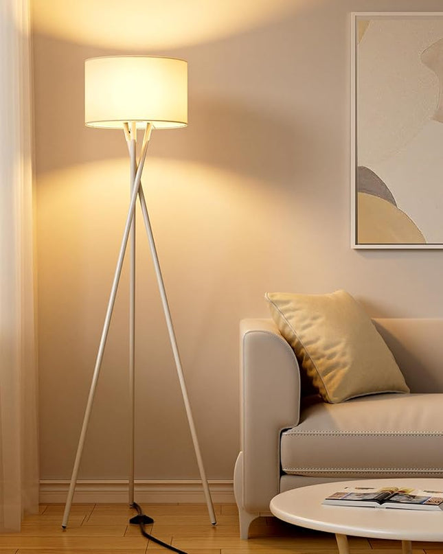 66IN Tripod Floor Lamp, White Standing Lamps with E26 Bulb Included, Mid Century Modern Tall Lamps for Living Room Bedroom Home Decor - LeafyLoom