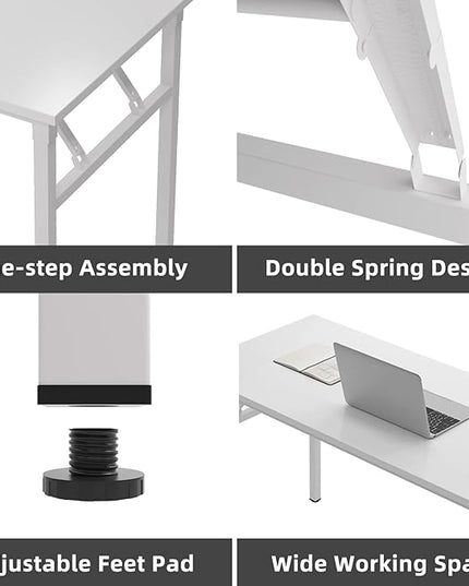 DlandHome L-Shaped Folding Computer Desk 55inches and 55inches Left and Right Adjustable Half-Installed Home Office Workstation Corner Table,White +White - LeafyLoom