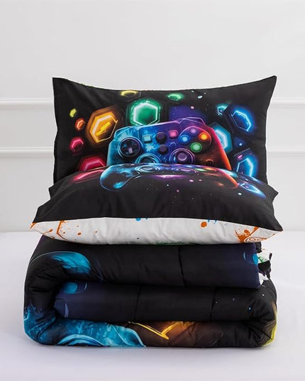 NTBED Game Console Comforter Set for Boys Girls Kids Space Universe Gaming Geometric Lightweight Microfiber Gamer Bedding Sets (Multi, Full) - LeafyLoom