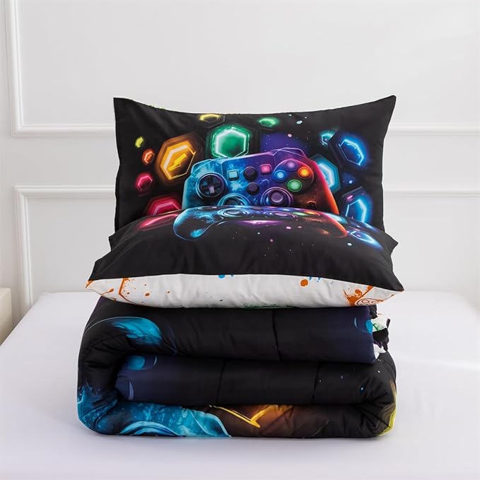 NTBED Game Console Comforter Set for Boys Girls Kids Space Universe Gaming Geometric Lightweight Microfiber Gamer Bedding Sets (Multi, Full) - LeafyLoom