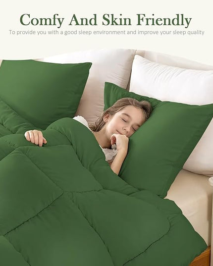 WhatsBedding Twin Comforter Set,Olive Green Lightweight Bedding Set for All Season Soft Down Alternative Bed Set with 1 Pillowcase, Twin Size, 64"x88" - LeafyLoom