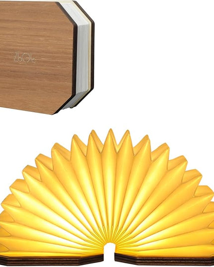 Originality Folding Accordion Lamp, Portable Wooden Desk Lamp, Ambient Lighting, Creative LED Paper Lantern with USB for (Walnut) - LeafyLoom