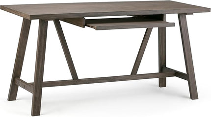 SIMPLIHOME Dylan SOLID WOOD Modern Industrial 60 inch Wide Home Office Desk, Writing Table, Workstation, Study Table Furniture in Driftwood - LeafyLoom