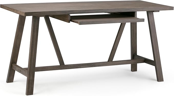 SIMPLIHOME Dylan SOLID WOOD Modern Industrial 60 inch Wide Home Office Desk, Writing Table, Workstation, Study Table Furniture in Driftwood - LeafyLoom