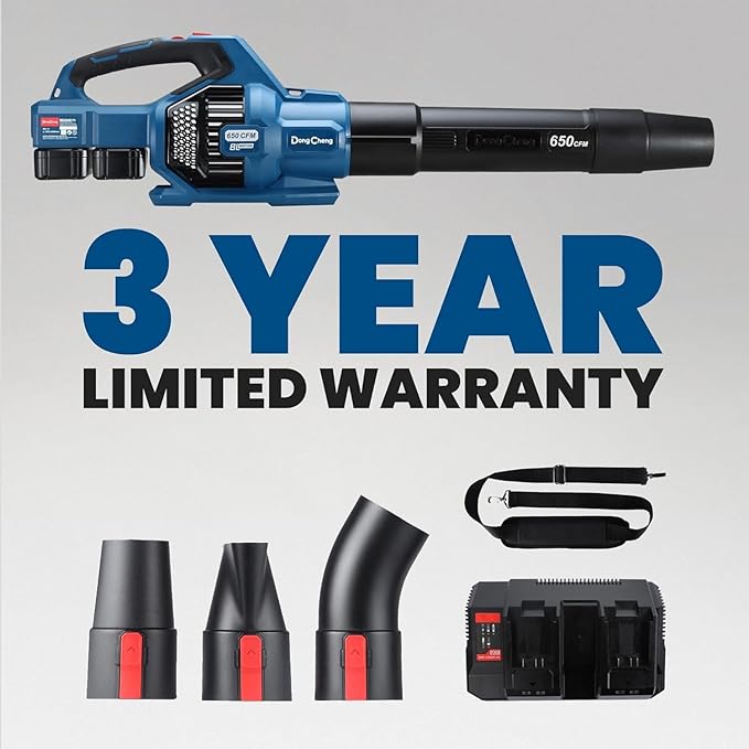 DongCheng Leaf Blower, 650 CFM 40V Cordless Leaf Blower with 2 * 4.0Ah Batteries and Charger, Variable Speed Jet Fan Brushless Motor Electric Leaf Blower for Town Care, Patio, Blowing Leaves and Snow - LeafyLoom