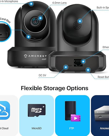 Amcrest 4MP ProHD Indoor WiFi, Security IP Camera with Pan/Tilt, Two-Way Audio, Night Vision, Remote Viewing, 4-Megapixel @30FPS, Wide 90° FOV, IP4M-1041B (Black) Amcrest