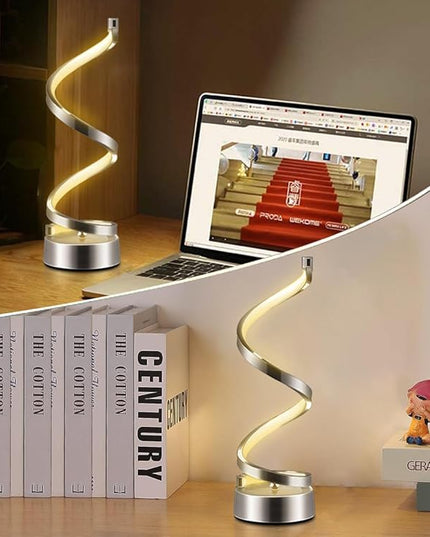 ELINKUME Spiral LED Table Lamp with Remote Control, Three Color Dimmable Bedside Lamp with Timer, 2 Lighting Modes, Modern Minimalist Design Desk Lamp,Suitable for Living Room,Bedroom and Desk(Silver) - LeafyLoom