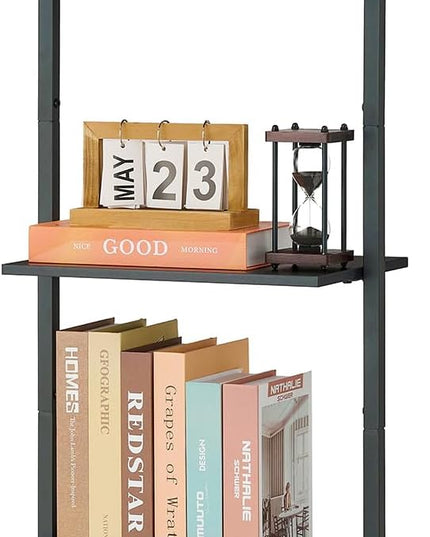 Tajsoon Ladder Shelf, Tall Bookcase with Storage Drawers, 4-Tier Wood Wall Mounted Bookshelf, Open Display Rack, Storage Shelves for Bedroom, Home Office, Collection, Plant Flower, Black - LeafyLoom