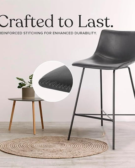 Poly and Bark Paxton 24” Counter Stool, Set of 3 Grey - LeafyLoom