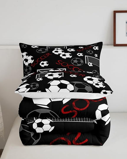 Feelyou Football Comforter Set Queen Size Rugby Sports Comforter for Kids Teens Adults Soccer Ball Game Bedding Set Gift for Football Lover Duvet Set Room Decor 3Pcs with 2 Pillow Case - LeafyLoom