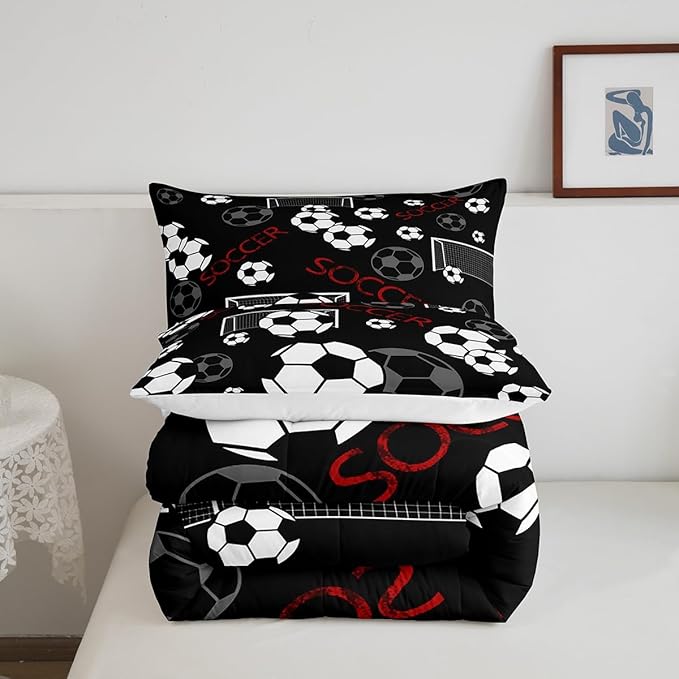 Feelyou Football Comforter Set Queen Size Rugby Sports Comforter for Kids Teens Adults Soccer Ball Game Bedding Set Gift for Football Lover Duvet Set Room Decor 3Pcs with 2 Pillow Case - LeafyLoom