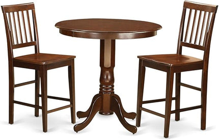 East West Furniture JAVN3-MAH-W 3 Piece Kitchen Counter Set for Small Spaces Contains a Round Dining Room Table with Pedestal and 2 Dining Chairs, 36x36 Inch, Mahogany - LeafyLoom