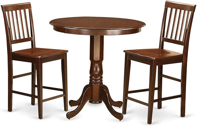 East West Furniture JAVN3-MAH-W 3 Piece Kitchen Counter Set for Small Spaces Contains a Round Dining Room Table with Pedestal and 2 Dining Chairs, 36x36 Inch, Mahogany - LeafyLoom