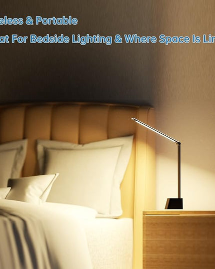 Ambertronix Rechargeable Cordless LED Desk Lamp, 5 Brightness & 5 Lighting Modes, USB Charging Port, Aluminum Arms, Portable, Dimmable, Touch Control, Auto Timer (Black) - LeafyLoom