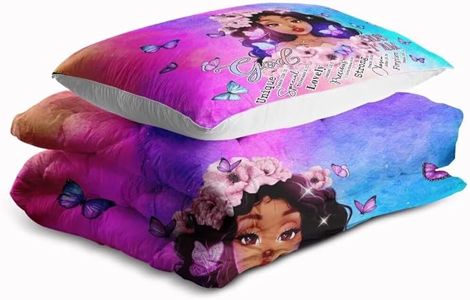 Black Girl Comforter Set Twin,Black Girl Magic Bedding Set,You are Beautiful Lady Bed Bedroom Set,African American Girl Inspirational Quotes Comforter Set - LeafyLoom
