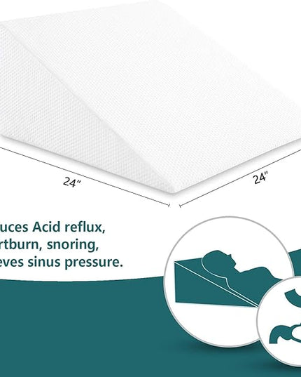 Bed Wedge Pillows Leg Elevation Reading Pillow & Back Support Wedge Pillow - for Back and Legs Support, Back Pain, Leg Pain, Pregnancy, Neck and Shoulder Joint Pain, Sleeping (White, 12" x 24" x 24") - LeafyLoom