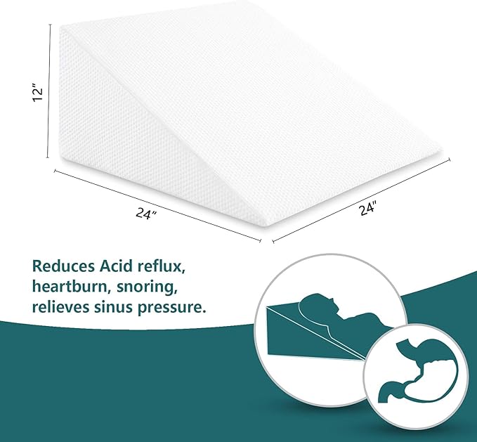 Bed Wedge Pillows Leg Elevation Reading Pillow & Back Support Wedge Pillow - for Back and Legs Support, Back Pain, Leg Pain, Pregnancy, Neck and Shoulder Joint Pain, Sleeping (White, 12" x 24" x 24") - LeafyLoom