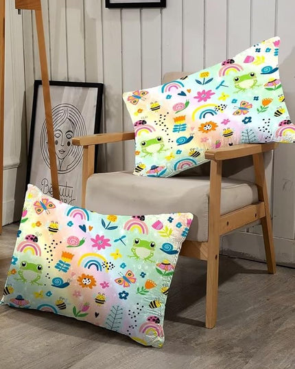 Rainbow Comforter Sets Twin Size Cartoon Floral Frogs Bedding Set for Girls Kids Children Boys Butterfly Flowers Bees Insects Cute Kawaii Quilt 1 Comforter + 1 Pillow Case - LeafyLoom