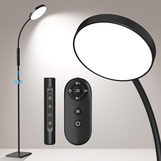 LED Floor Lamp, Height Adjustable Floor Lamps for Living Room, Super Bright Standing Lamp with Timer, Adjustable Colors & Brightness Floor lamp for Bedroom with Remote & Touch Control, Black - LeafyLoom