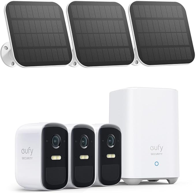 eufy Security, eufyCam 2C 3-Cam Kit with Solar Panel 2W, Security Camera Wireless Outdoor, Home Security System, HomeKit Compatibility, 1080p HD, IP67, Night Vision, Motion Only Alert, No Monthly Fee eufySecurity