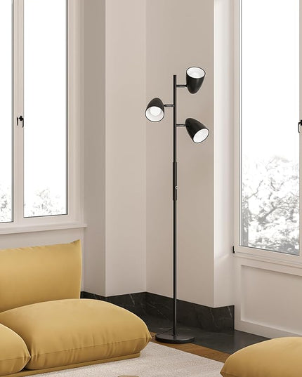 addlon dimmable Tree Floor Lamp with 3 LED Bulbs, Adjustable Rotating Lights, Standing Tall Pole Lamps for Living Room, Bedroom, Home, Office - Black & Gold - LeafyLoom