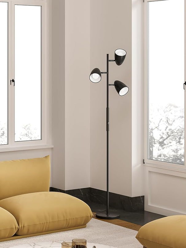 addlon dimmable Tree Floor Lamp with 3 LED Bulbs, Adjustable Rotating Lights, Standing Tall Pole Lamps for Living Room, Bedroom, Home, Office - Black & Gold - LeafyLoom
