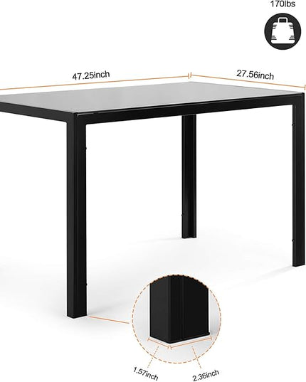 NicBex Small Dining Table Set for 4 Kitchen Table Set 5 Pieces Dining Table Set Kitchen Room Tempered Glass Dining Table with 4 Faux Leather Chairs for Small Space, Black - LeafyLoom