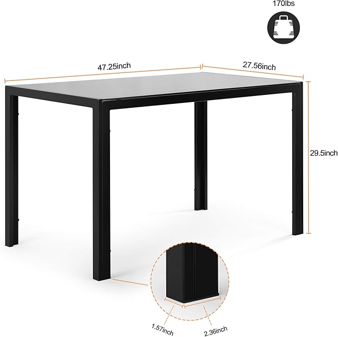 NicBex Small Dining Table Set for 4 Kitchen Table Set 5 Pieces Dining Table Set Kitchen Room Tempered Glass Dining Table with 4 Faux Leather Chairs for Small Space, Black - LeafyLoom