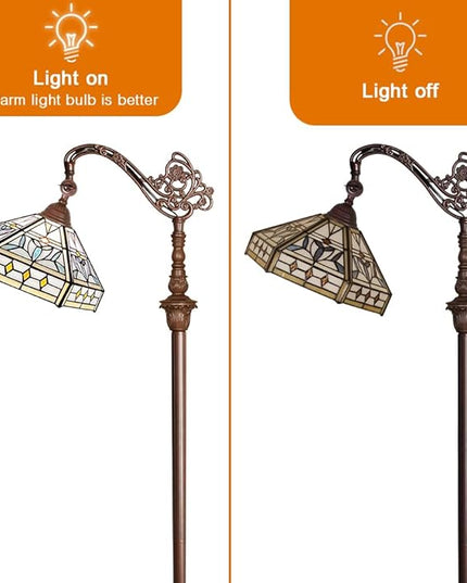 Capulina Tiffany Floor Lamp 62 Inches Tall Mission Hexagon Virgin Style Stained Glass Soft Light Arched Gooseneck Adjustable Angle Reading Floor Lamp for Living Room Bedroom Home Office - LeafyLoom