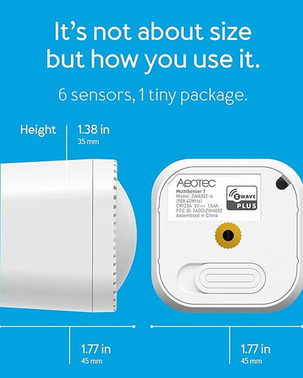 Aeotec MultiSensor 7, 6-in-1 Zwave Sensors Contains Monitor Motion, Temperature, Light, Humidity, UV, and Vibration, Z-Wave Plus, Gen7, S2, SmartStart Enabled, Compatible with Zwave Hub Smartthings Aeotec