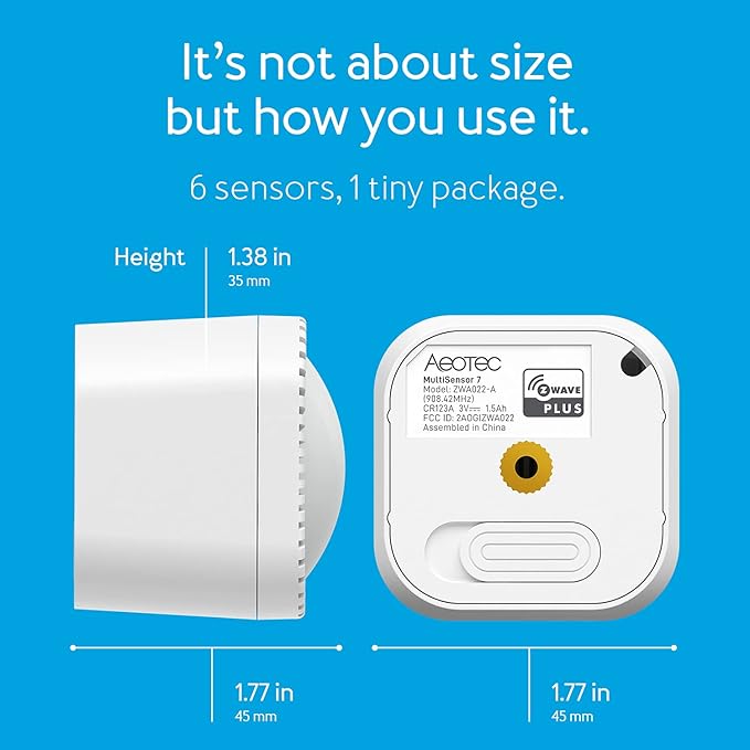 Aeotec MultiSensor 7, 6-in-1 Zwave Sensors Contains Monitor Motion, Temperature, Light, Humidity, UV, and Vibration, Z-Wave Plus, Gen7, S2, SmartStart Enabled, Compatible with Zwave Hub Smartthings Aeotec
