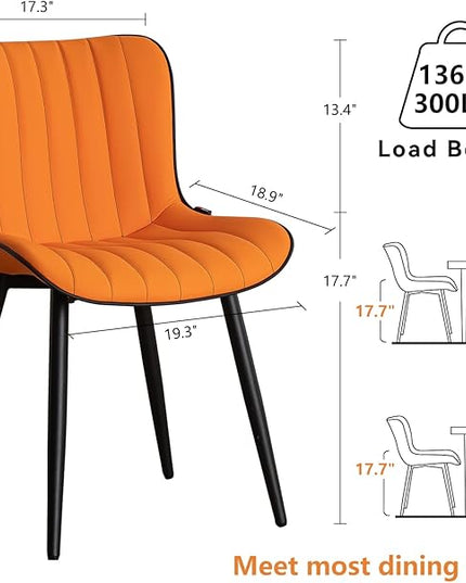 YOUNUOKE Orange Dining Chairs Set of 2 Upholstered Mid Century Modern Kitchen Chair Armless Faux Leather Accent Guest Side Chair with Back and Metal Legs for Living Reception Waiting Room Bedroom - LeafyLoom