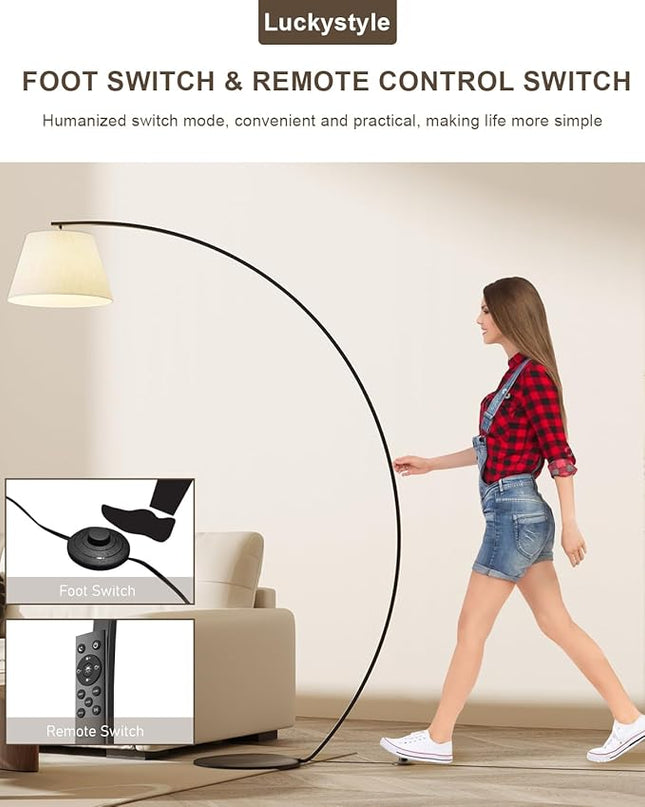 Arc Floor Lamps for Living Room,1200LM Super Bright 71 Inch Extra Tall Floor Lamp with Remote Control Dimmable 12W E26 LED Bulb,Adjustable Hanging Lamp for Bedroom with Foot Switch Black - LeafyLoom