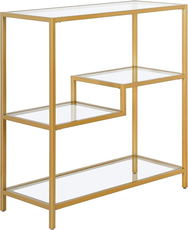 Henn&Hart 36" Tall Rectangular Bookcase in Gold, for Home Office, Living Room - LeafyLoom