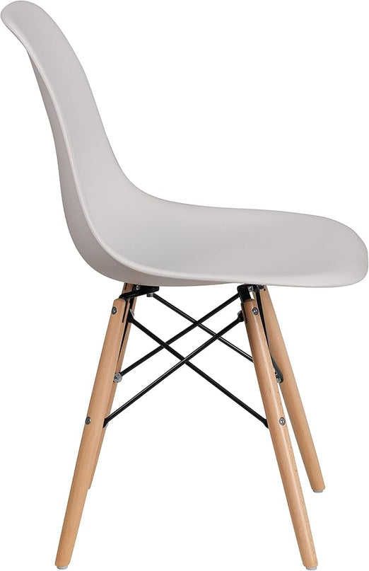 Flash Furniture Elon Series Plastic Modern Dining Chairs with Wooden Legs, Mid-Century Side Chairs for Dining Rooms and Offices, Set of 2, White - LeafyLoom