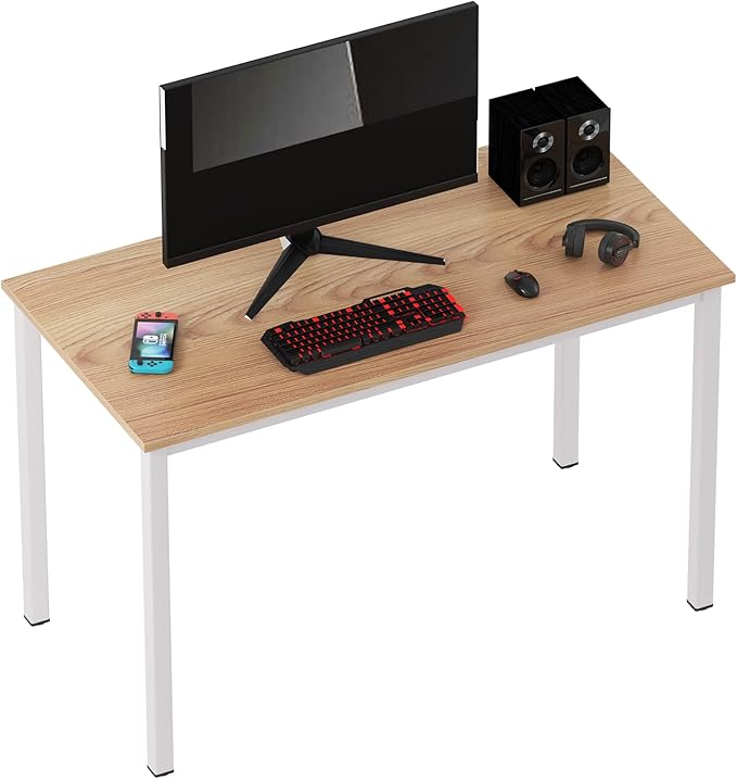 sogesfurniture Computer Desk 47 inches Large Office Desk Computer Table with BIFMA Certification Sturdy Office Desk Writing Desk,Teak with White Leg BHUS-AC3BW-120 - LeafyLoom