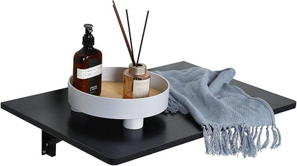 Folding Wall Desk, Wall Desk Fold Down Wall Mounted Desk for Small Space, Floating Desk (Black, Medium) - LeafyLoom