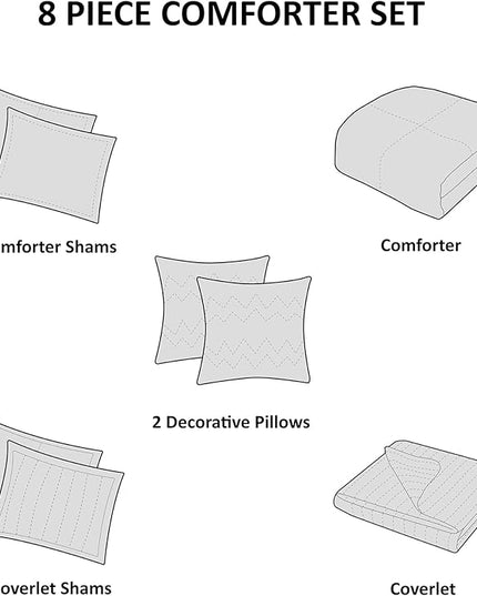 Madison Park Comforter Set and Quilt Combo, Chic Hotel Bedding Queen/Full Size Comforter Sets, Heritage Soft Microfiber, Quilted Coverlet, Shams, Throw Pillow, Full/Queen, Taupe 8 Piece - LeafyLoom
