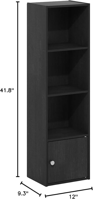 Furinno Luder Shelf Bookcase with 1 Door Storage Cabinet, Blackwood - LeafyLoom