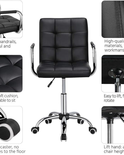Yaheetech Desk Chair - Office Chair with Arms/Wheels for Students Swivel Faux Leather Home Computer Black - LeafyLoom