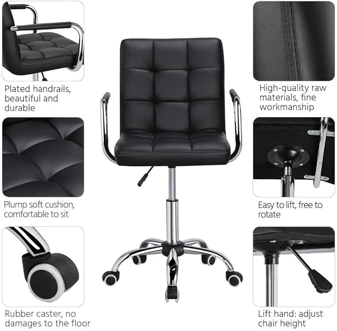 Yaheetech Desk Chair - Office Chair with Arms/Wheels for Students Swivel Faux Leather Home Computer Black - LeafyLoom