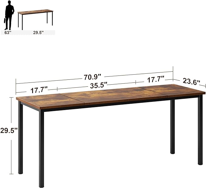 soges 70.8 Inch Stylish Computer Desk, Large Executive Office Desk, Simple Study Writing Desk, Workstation Business Furniture for Home Office, Rustic Brown - LeafyLoom