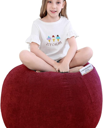 Stuffed Animal Storage Bean Bag Chair Cover (No Beans) for Kids and Adults.Soft Premium Corduroy Stuffable Beanbag for Organizing Children Plush Toys or Memory Foam Small 100L (WineRed) - LeafyLoom