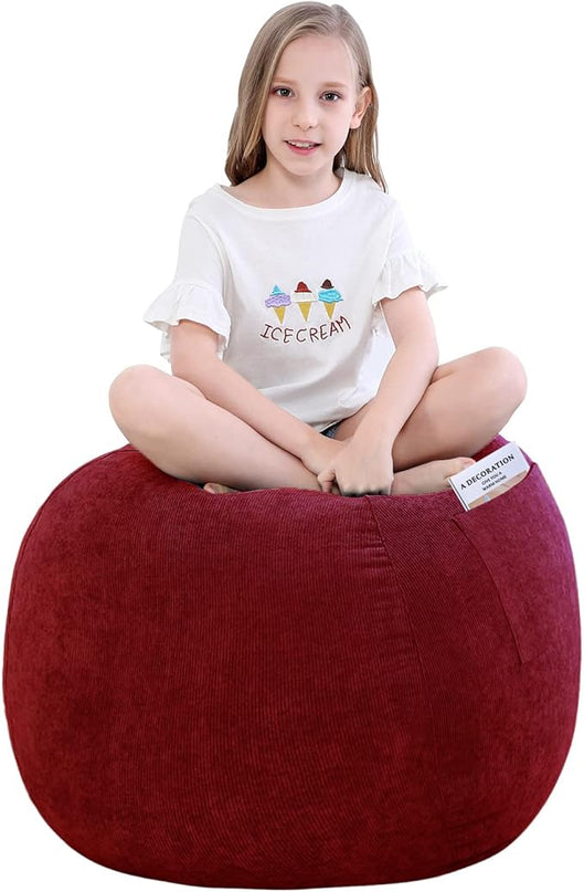 Stuffed Animal Storage Bean Bag Chair Cover (No Beans) for Kids and Adults.Soft Premium Corduroy Stuffable Beanbag for Organizing Children Plush Toys or Memory Foam Small 100L (WineRed) - LeafyLoom