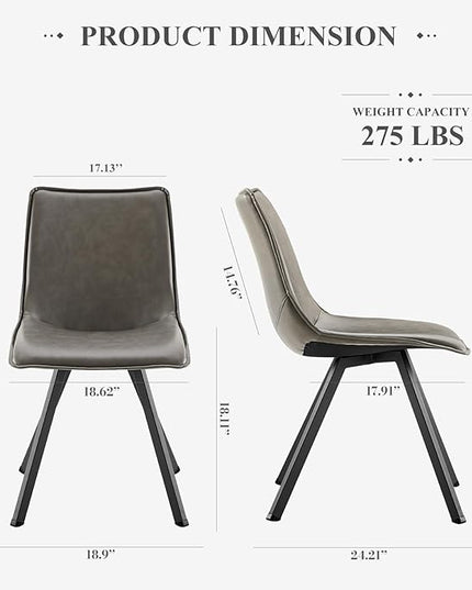 COLAMY PU Leather Dining Chairs Set of 4, High Back Modern Upholstered Dining Room Kitchen Side Chair with Metal Legs for Home/Living Room/Bedroom/Office, Grey - LeafyLoom